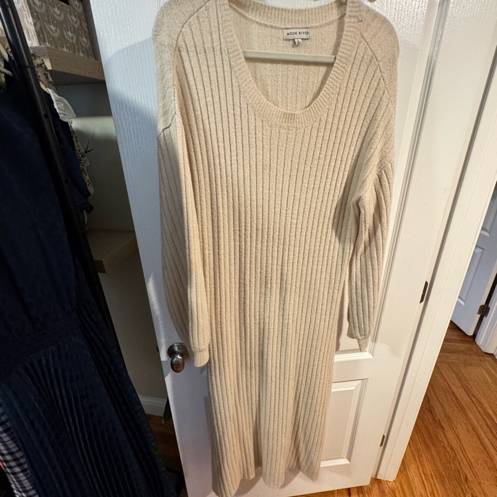 Moon River Cream Long Sleeve Dress